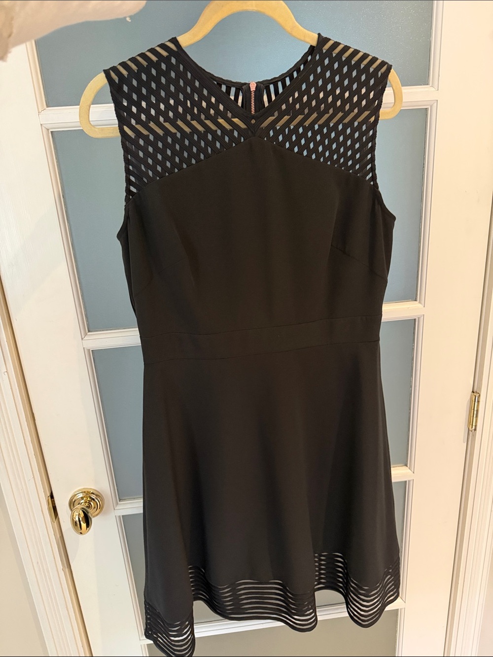 Tahari Black Sleeveless Mesh Yoke Midi Dress